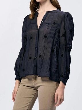 Dear John Anna Lisa Shirt in Black Iris Long Sleeve Sheer size Medium